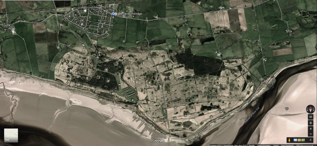 An aerial view of fields near the coast were the factory site can be seen. This has been taken from Google Earth.