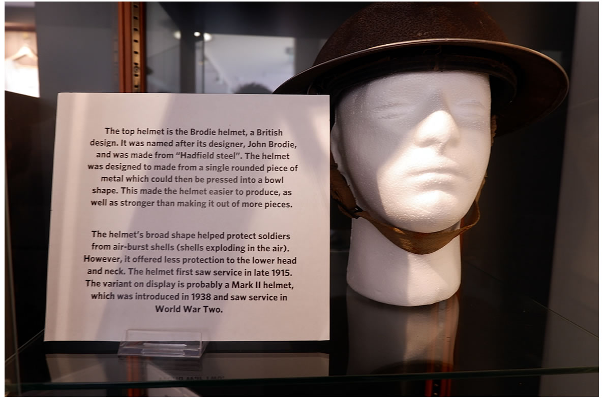 A Brodie helmet on display.