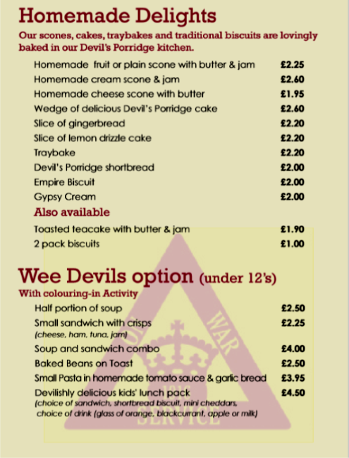 devils porridge museum cafe menu