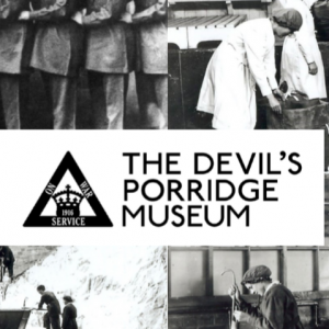A collage of archive photos of munition workers and The Devil's Porridge Museum's logo.