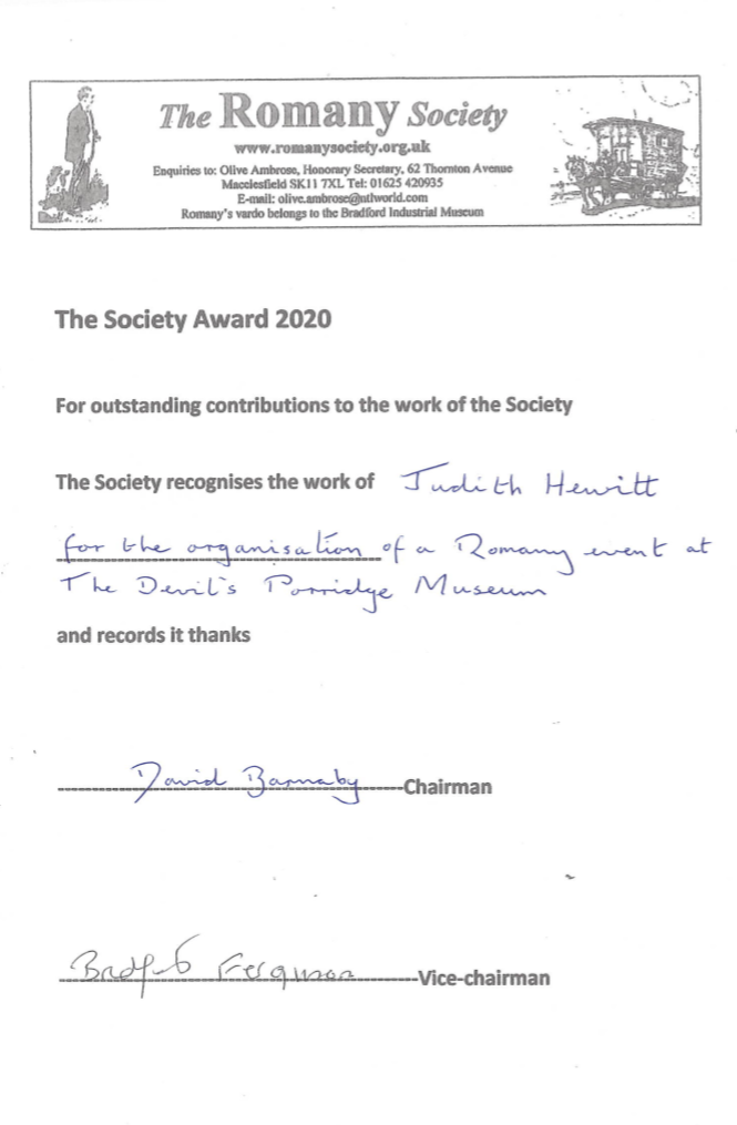 Romany Society Certificate