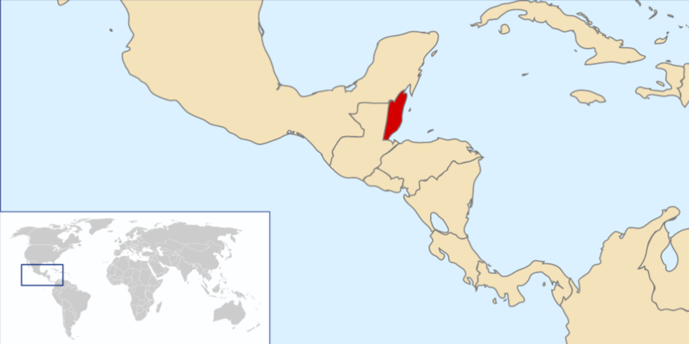 Map shows location of British Honduras in red.