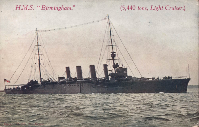 Postcard of a ship the HMS Birmingham.