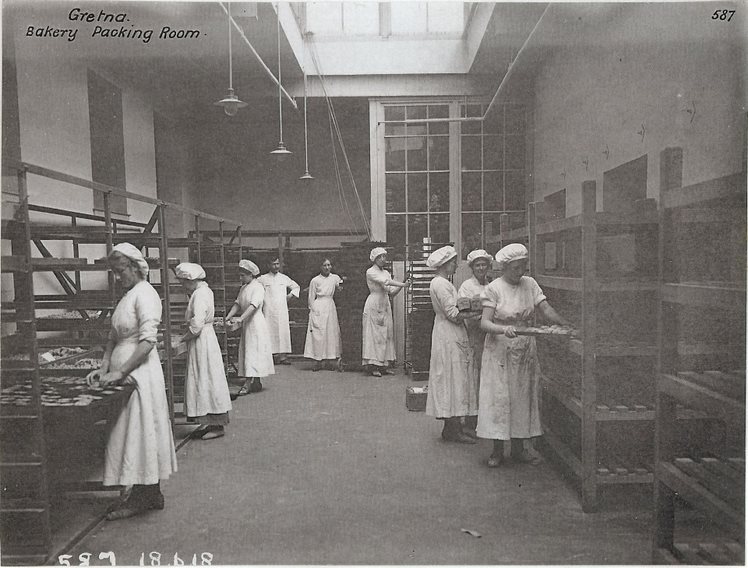 The bakery packing room at Gretna. This photo is from The Devil's Porridge Museum's archive.