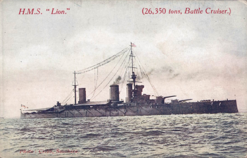 Postcard of a ship HMS Lion.