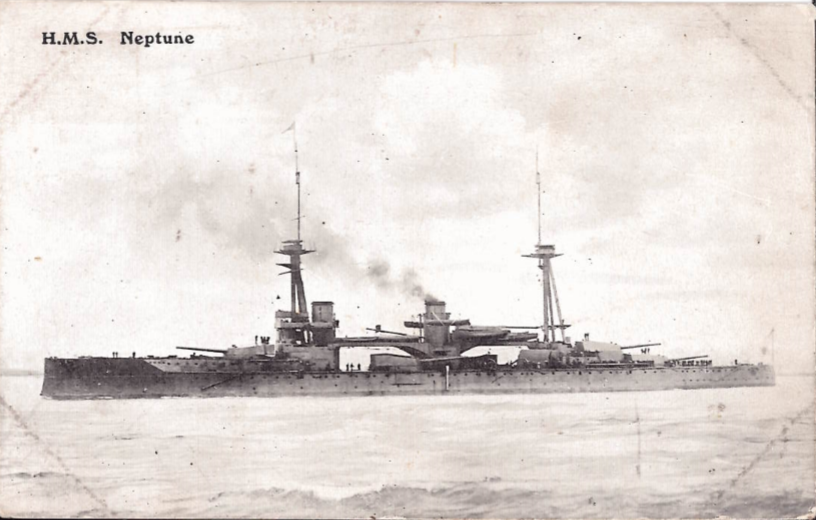Postcard of a ship, HMS Neptune.