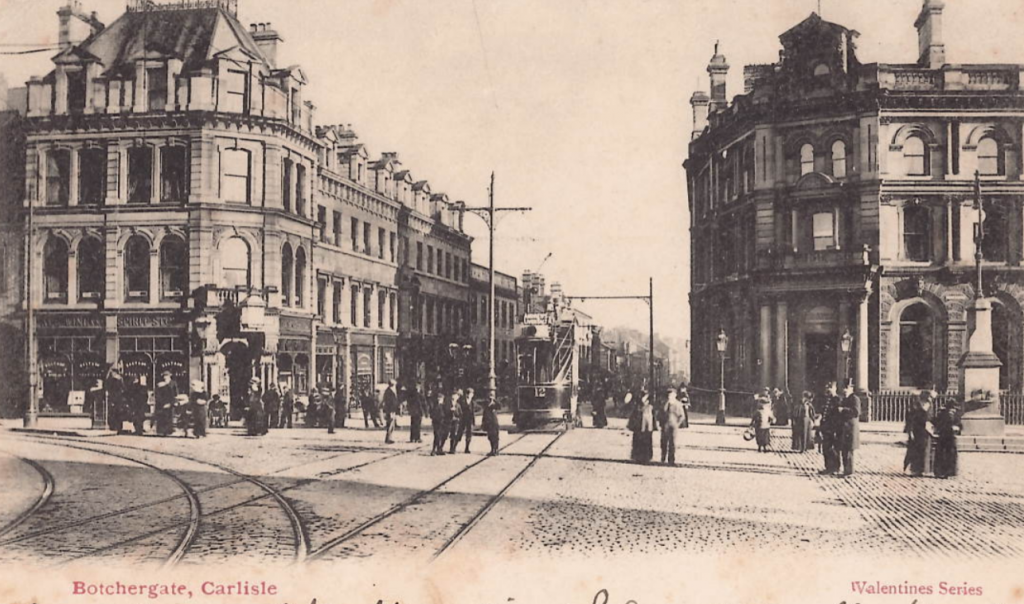 Botchergate Carlisle with trams running.
