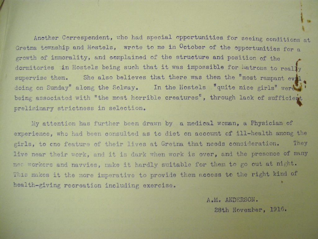 A typed document written by A.M. Anderson on 28th November 1916.
