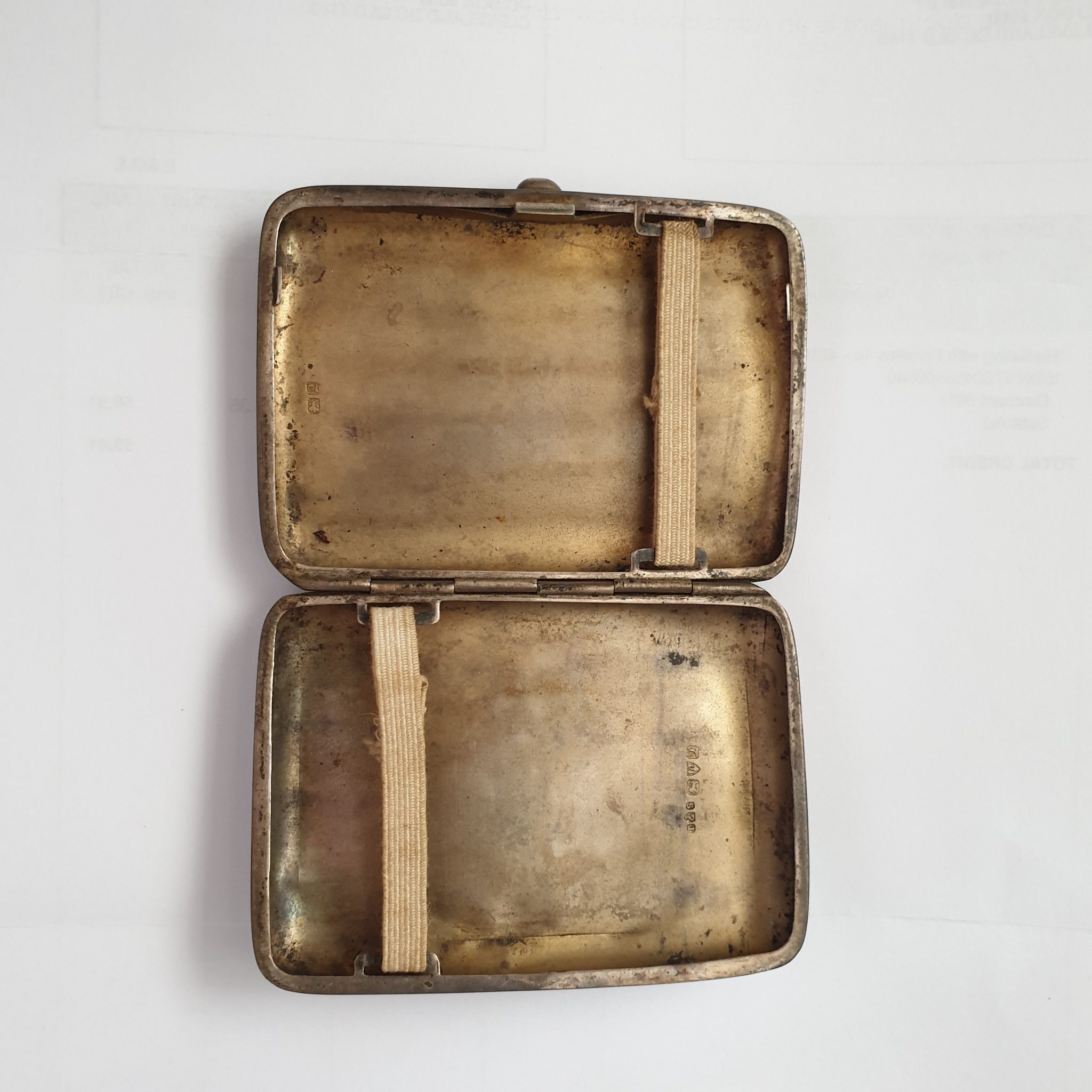 The inside of a cigarette case from 1918.