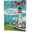 The front cover of "Galloway. 40 Coast & Country Walks" book by Darren Flint and Donald Greig. The cover features a illustration of a light house.