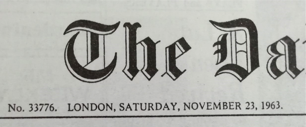 The top of a newspaper from Saturday, November 23, 1963.