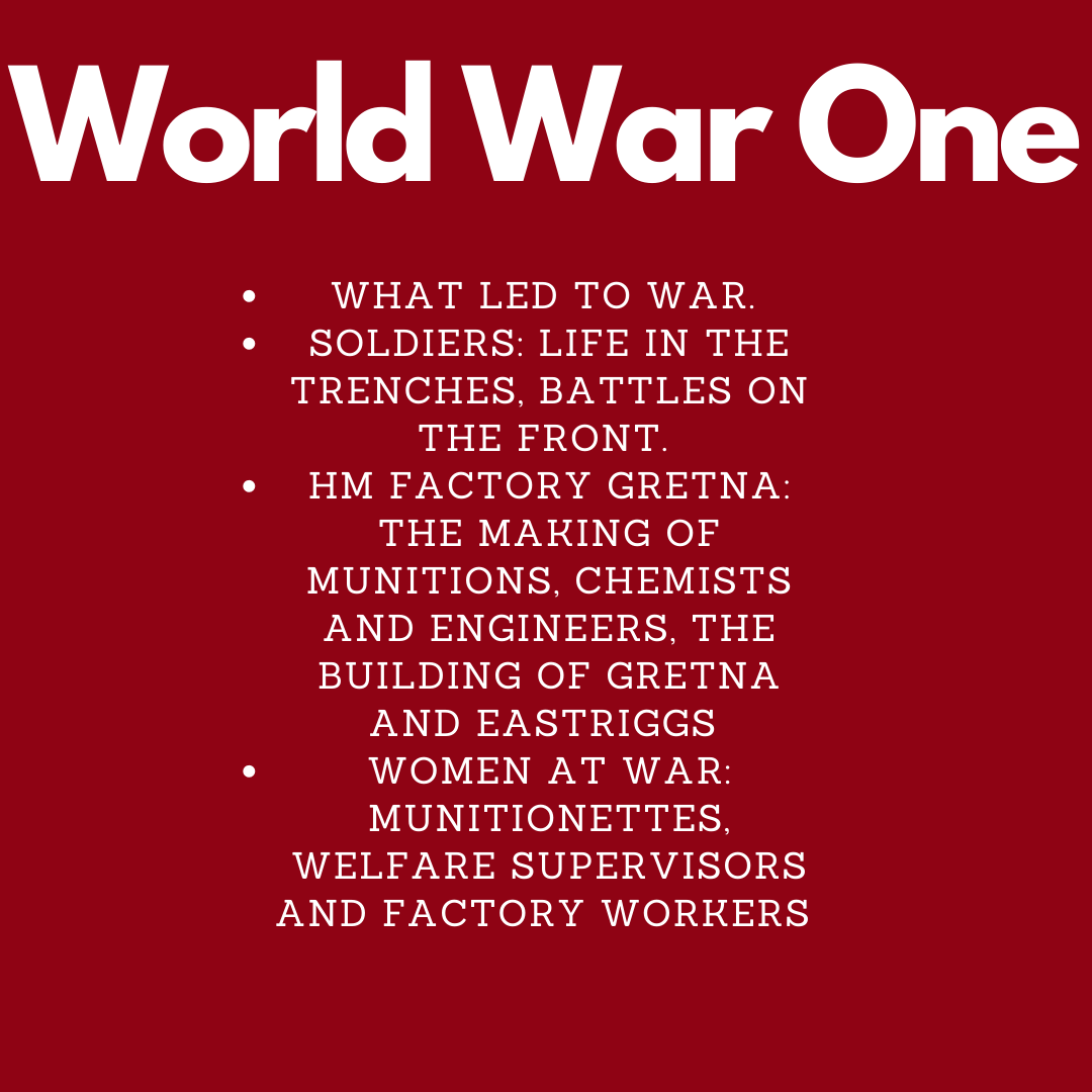 World War One and a list of topics connected to it.
