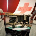 Two living history reenactors dressed as WW1 nurses.