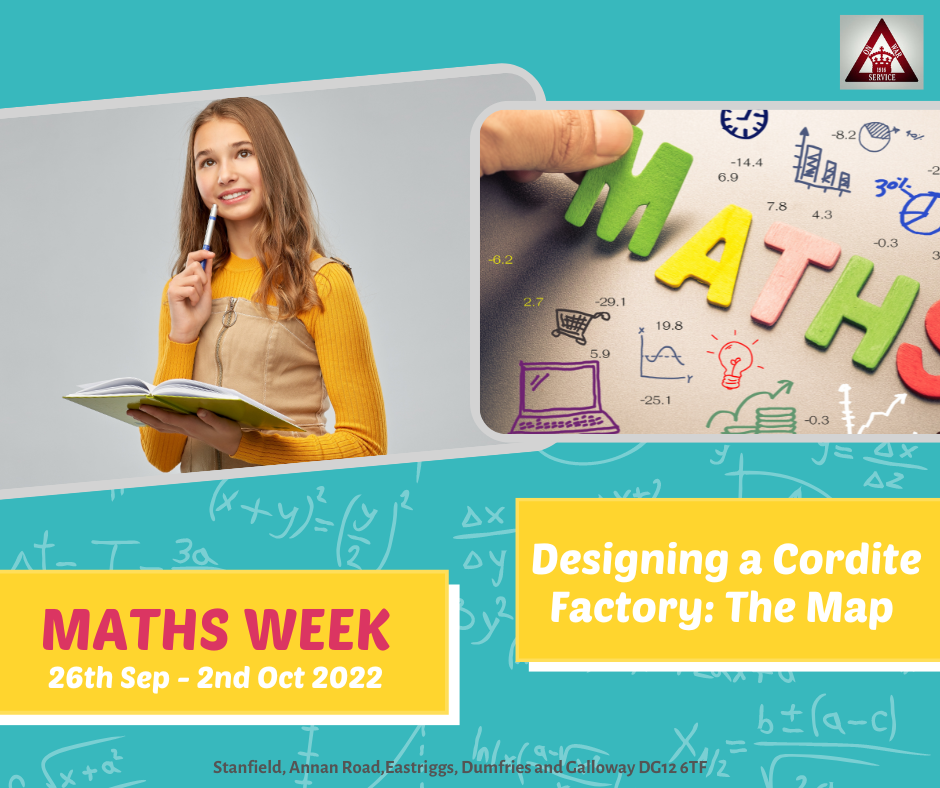 A poster for a Maths Week activity for 2022, which was "designing a Cordite Factory: The Map."