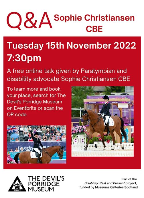 Q & A with Sophie Christiansen. A free online talk which took place on Tuesday 15th November 2022 as part of the Disability: Past and Present Project.
