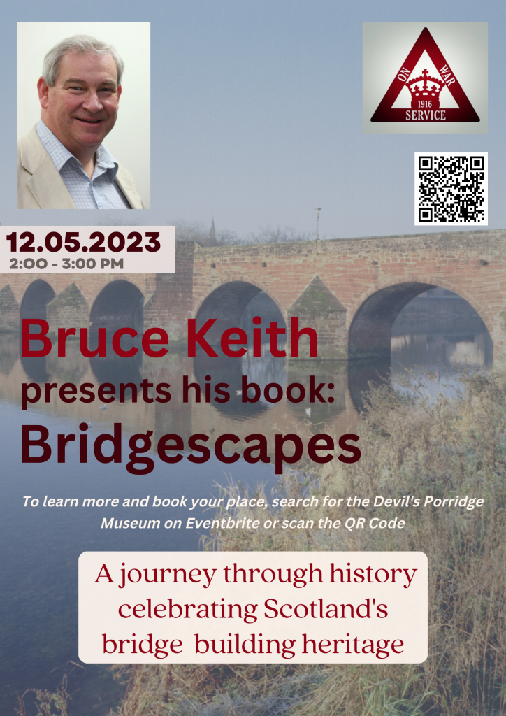 Poster for a talk given by Bruce Keith in which he presents his book Bridgescapes. This talk happened on 12th May 2023.
