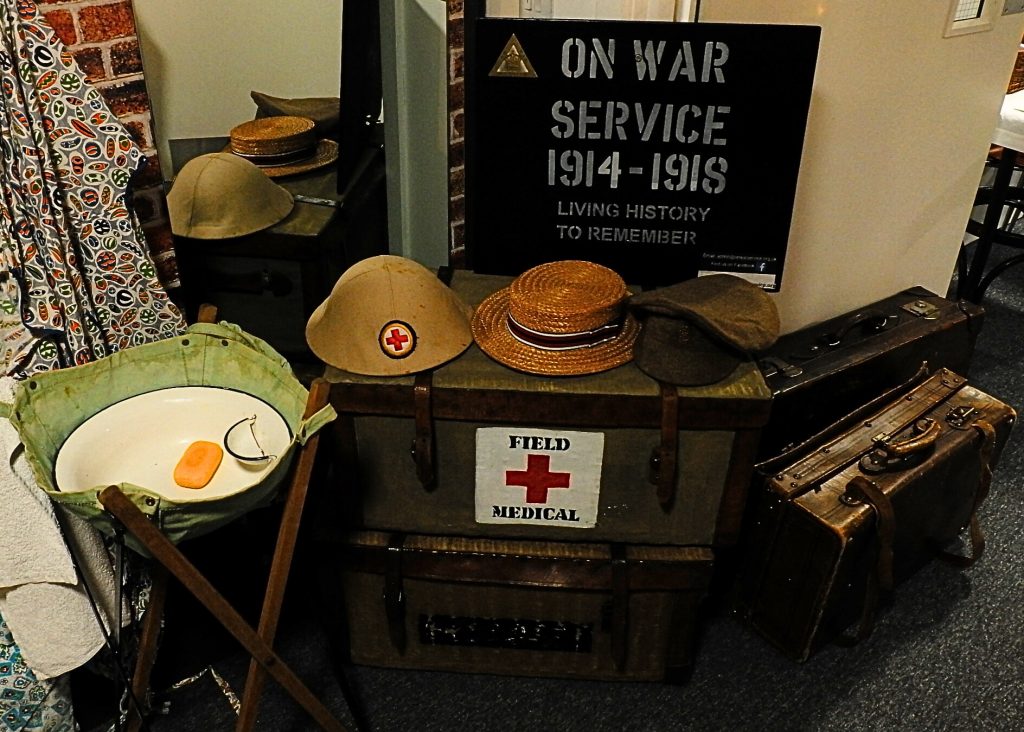 Outside The Devil's Porridge Museum's Education room is a sign, which reads: "ON WAR SERVICE 1914 -1918 LIVING HISTORY TO REMEMBER."
