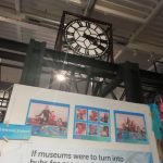 Some of the climate change exhibition with the Mossband clock in the background.