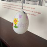A hanging Easter egg decoration.