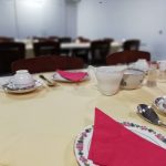 Cups, plates and saucers ready for Cordite Club in The Devil's Porridge Museum's education room.