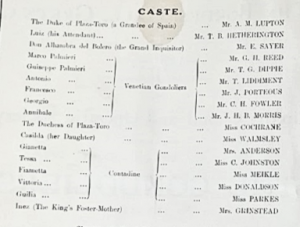 Cast list for the Gondoliers' featuring Mr A. M. Lupton.