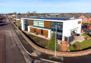 The Devil's Porridge Museum from outside. The solar panels can be seen on the museum's roof.