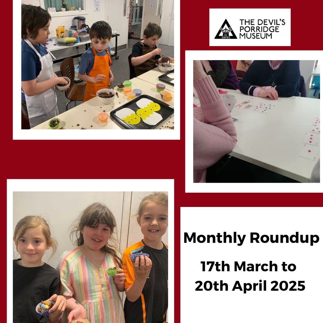 Monthly Roundup 17th March to 20th April with photos of a Easter baking workshop for young people and card bingo at Cordite Club.