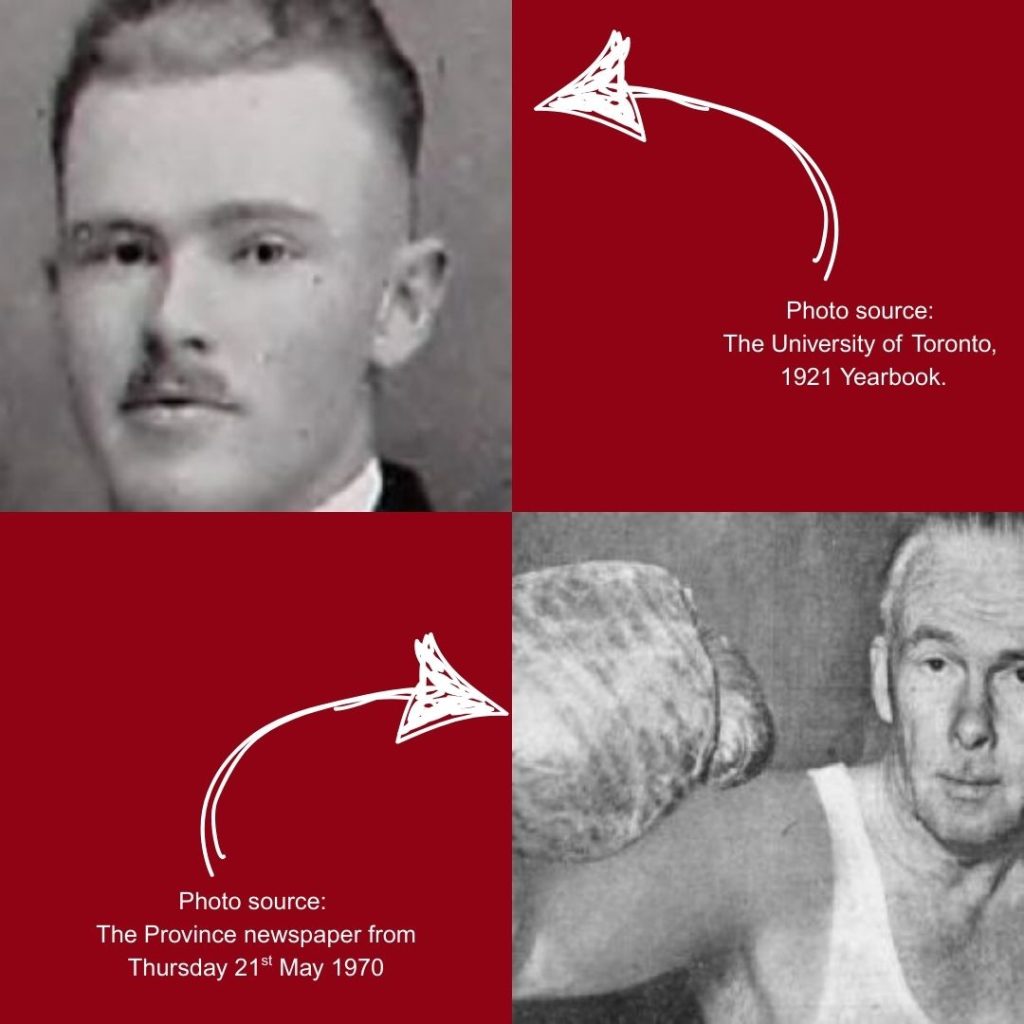 John Affleck and Robert Dalton in a collage of two photos. Robert is wearing boxing gloves.