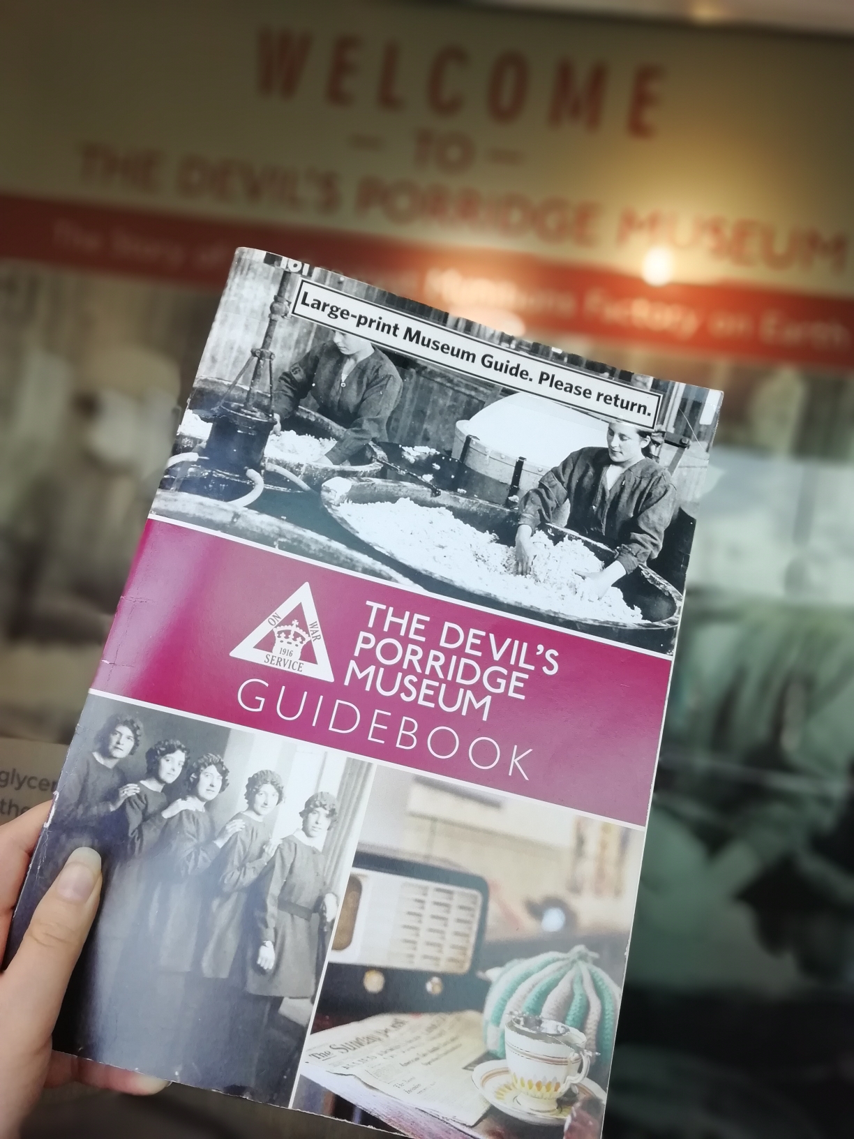 A large print guide book for The Devil's Porridge Museum.