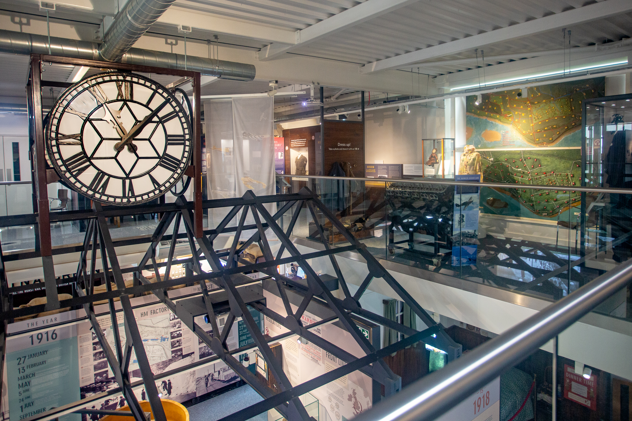Upstairs in The Devil's Porridge Museum. The large Mossband clock can be seen on display in the centre.