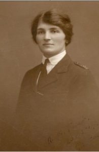 Alice Maud Trent wearing a police uniform. We think this could be her H.M. Factory Gretna Women's Police Force Uniform. This is a black and white photo from Ancestry Public member tree.